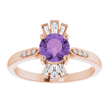 14K Gold Round Natural Amethyst & Natural Diamond Accented Ring II - Rose Gold - view 3