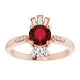 14K Gold Round Natural Mozambique Garnet & Natural Diamond Accented Ring II - Rose Gold - view 3