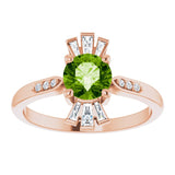 14K Gold Round Natural Peridot & Natural Diamond Accented Ring – 6mm Stones - Rose Gold - view 3