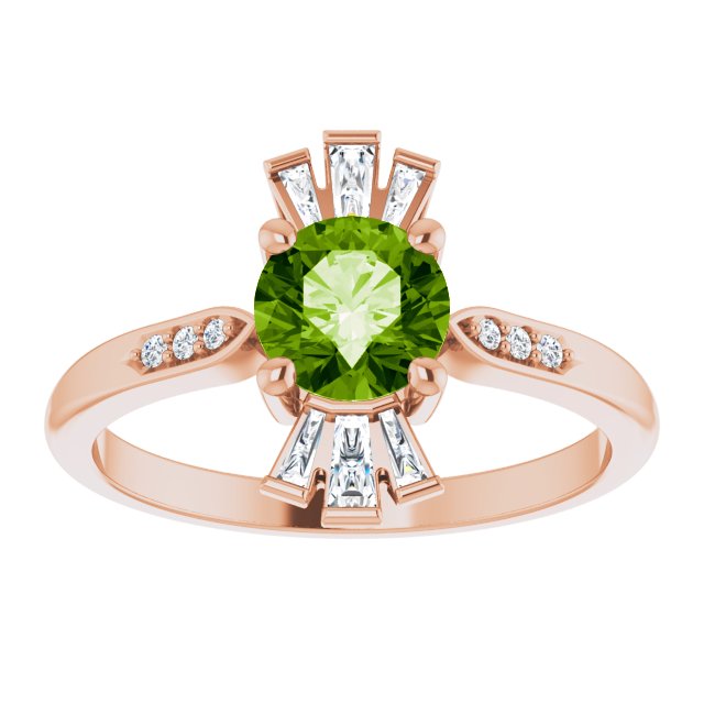 14K Gold Round Natural Peridot & Natural Diamond Accented Ring – 6mm Stones - Rose Gold - view 3