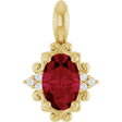 14K Gold Oval Natural Ruby & Natural Diamond Accented Pendant - Yellow Gold