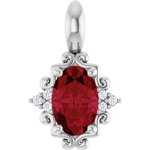 Platinum Oval Natural Ruby & Natural Diamond Accented Pendant