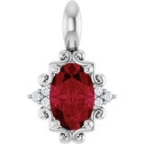 14K Gold Oval Natural Ruby & Natural Diamond Accented Pendant - White Gold