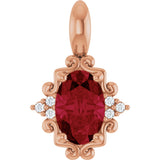 14K Gold Oval Natural Ruby & Natural Diamond Accented Pendant - Rose Gold