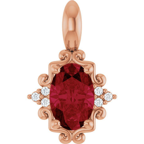 14K Gold Oval Natural Ruby & Natural Diamond Accented Pendant - Rose Gold