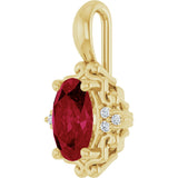 14K Gold Oval Natural Ruby & Natural Diamond Accented Pendant - Yellow Gold - view 2