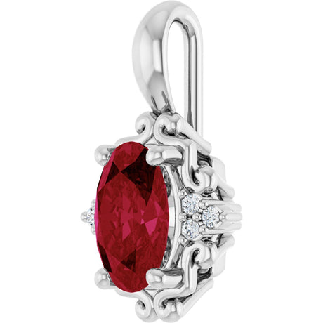 Platinum Oval Natural Ruby & Natural Diamond Accented Pendant - view 2