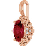 14K Gold Oval Natural Ruby & Natural Diamond Accented Pendant - Rose Gold - view 2