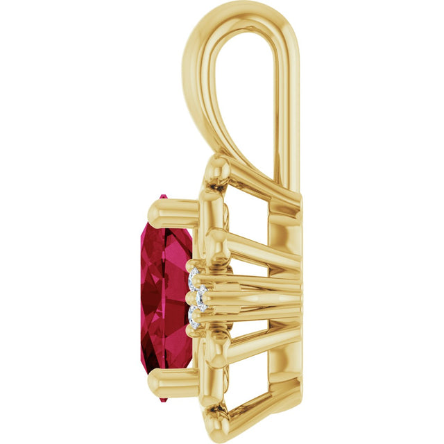 14K Gold Oval Natural Ruby & Natural Diamond Accented Pendant - Yellow Gold - view 3