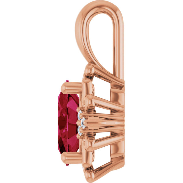 14K Gold Oval Natural Ruby & Natural Diamond Accented Pendant - Rose Gold - view 3