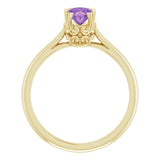 14K Gold Oval Natural Amethyst Solitaire Ring – 6-10mm Stones - Yellow Gold - view 2