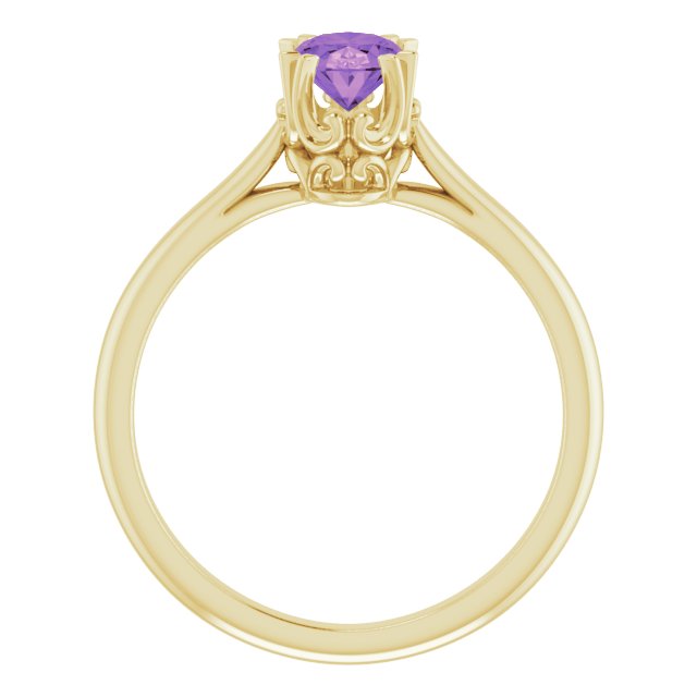 14K Gold Oval Natural Amethyst Solitaire Ring – 6-10mm Stones - Yellow Gold - view 2