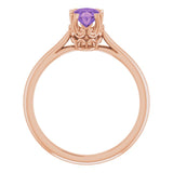 14K Gold Oval Natural Amethyst Solitaire Ring – 6-10mm Stones - Rose Gold - view 2
