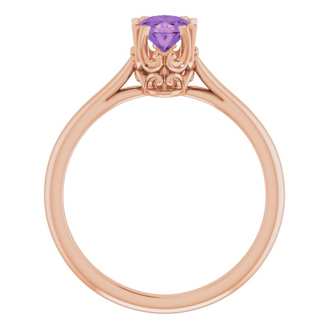 14K Gold Oval Natural Amethyst Solitaire Ring – 6-10mm Stones - Rose Gold - view 2
