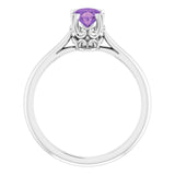 14K Gold Oval Natural Amethyst Solitaire Ring – 6-10mm Stones - White Gold - view 2