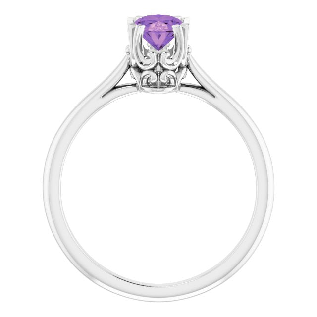 14K Gold Oval Natural Amethyst Solitaire Ring – 6-10mm Stones - White Gold - view 2
