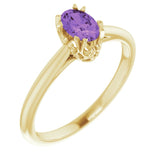 14K Gold Oval Natural Amethyst Solitaire Ring – 6-10mm Stones - Yellow Gold