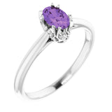 14K Gold Oval Natural Amethyst Solitaire Ring – 6-10mm Stones - White Gold