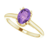 14K Gold Oval Natural Amethyst Solitaire Ring – 6-10mm Stones - Yellow Gold - view 5
