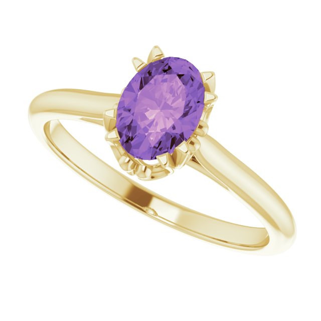 14K Gold Oval Natural Amethyst Solitaire Ring – 6-10mm Stones - Yellow Gold - view 5