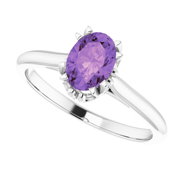 Platinum Oval Natural Amethyst Solitaire Ring – 6-10mm Stones - view 5