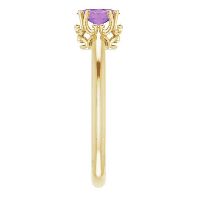 14K Gold Oval Natural Amethyst Solitaire Ring – 6-10mm Stones - Yellow Gold - view 4