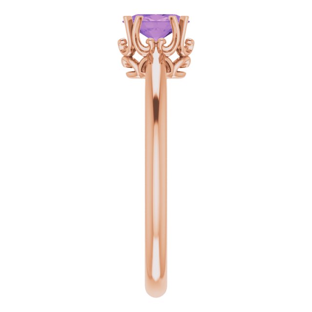 14K Gold Oval Natural Amethyst Solitaire Ring – 6-10mm Stones - Rose Gold - view 5