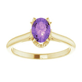 14K Gold Oval Natural Amethyst Solitaire Ring – 6-10mm Stones - Yellow Gold - view 3