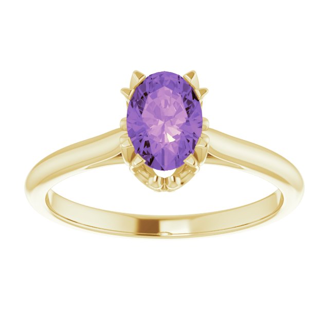 14K Gold Oval Natural Amethyst Solitaire Ring – 6-10mm Stones - Yellow Gold - view 3