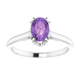 Platinum Oval Natural Amethyst Solitaire Ring – 6-10mm Stones - view 3