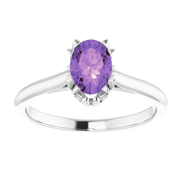 14K Gold Oval Natural Amethyst Solitaire Ring – 6-10mm Stones - White Gold - view 3