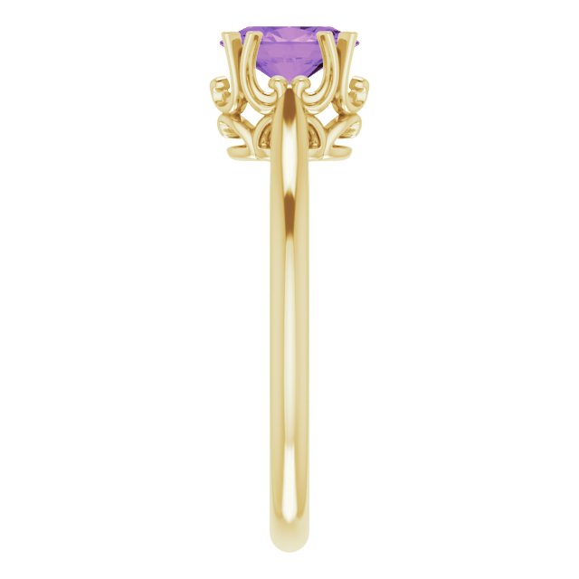 14K Gold Oval Natural Amethyst Solitaire Ring – 6-10mm Stones - Yellow Gold - view 4