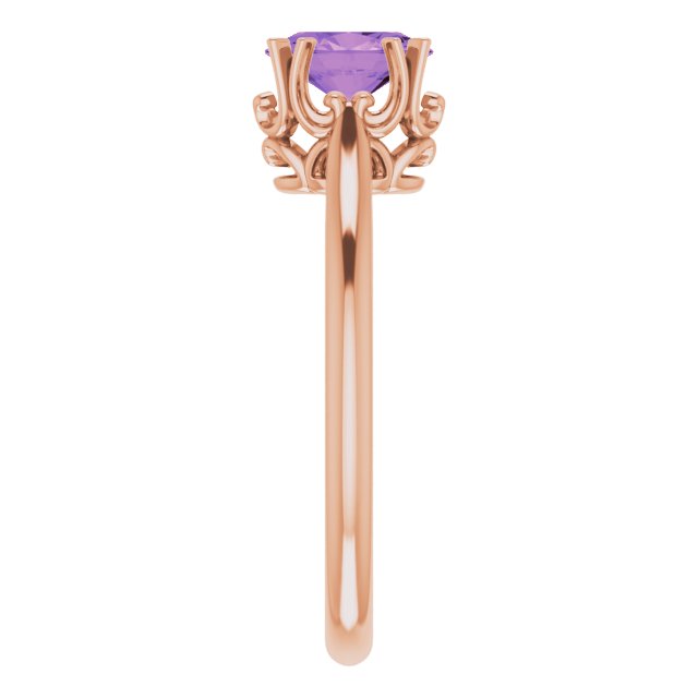 14K Gold Oval Natural Amethyst Solitaire Ring – 6-10mm Stones - Rose Gold - view 4