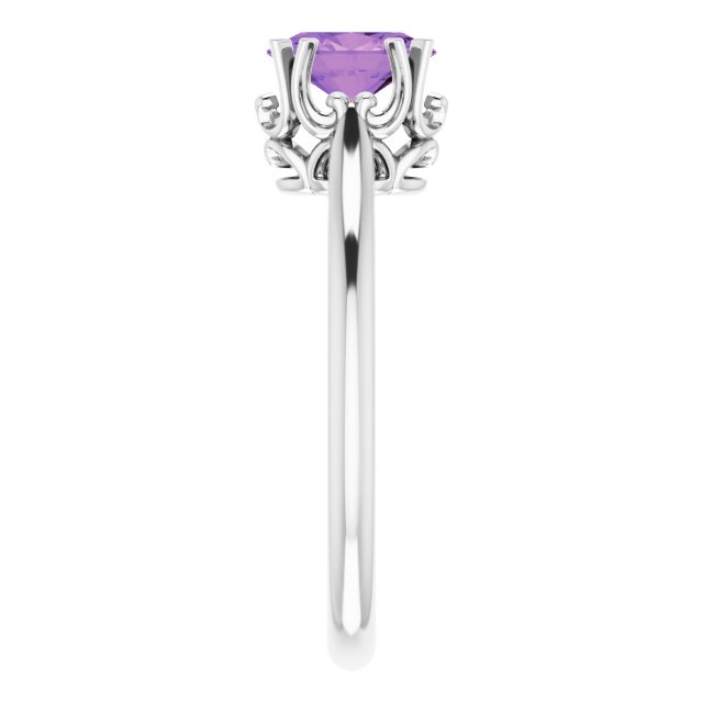 14K Gold Oval Natural Amethyst Solitaire Ring – 6-10mm Stones - White Gold - view 4