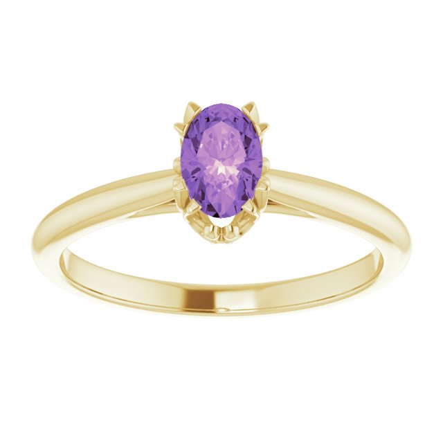 14K Gold Oval Natural Amethyst Solitaire Ring – 6-10mm Stones - Yellow Gold - view 3