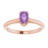 14K Gold Oval Natural Amethyst Solitaire Ring – 6-10mm Stones - Rose Gold - view 3