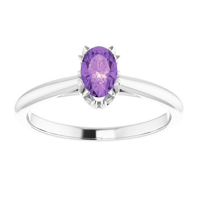 Platinum Oval Natural Amethyst Solitaire Ring – 6-10mm Stones - view 3