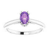 14K Gold Oval Natural Amethyst Solitaire Ring – 6-10mm Stones - White Gold - view 3
