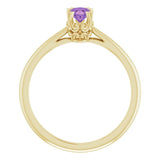 14K Gold Oval Natural Amethyst Solitaire Ring – 6-10mm Stones - Yellow Gold - view 2