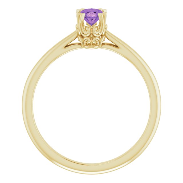 14K Gold Oval Natural Amethyst Solitaire Ring – 6-10mm Stones - Yellow Gold - view 2