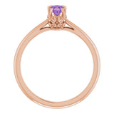 14K Gold Oval Natural Amethyst Solitaire Ring – 6-10mm Stones - Rose Gold - view 2