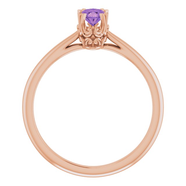 14K Gold Oval Natural Amethyst Solitaire Ring – 6-10mm Stones - Rose Gold - view 2