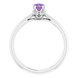 14K Gold Oval Natural Amethyst Solitaire Ring – 6-10mm Stones - White Gold - view 2