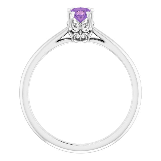 14K Gold Oval Natural Amethyst Solitaire Ring – 6-10mm Stones - White Gold - view 2