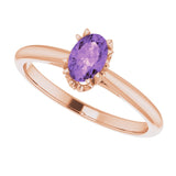 14K Gold Oval Natural Amethyst Solitaire Ring – 6-10mm Stones - Rose Gold - view 6