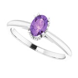 14K Gold Oval Natural Amethyst Solitaire Ring – 6-10mm Stones - White Gold - view 5