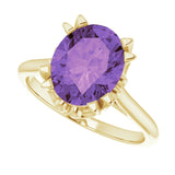 14K Gold Oval Natural Amethyst Solitaire Ring – 6-10mm Stones - Yellow Gold - view 5
