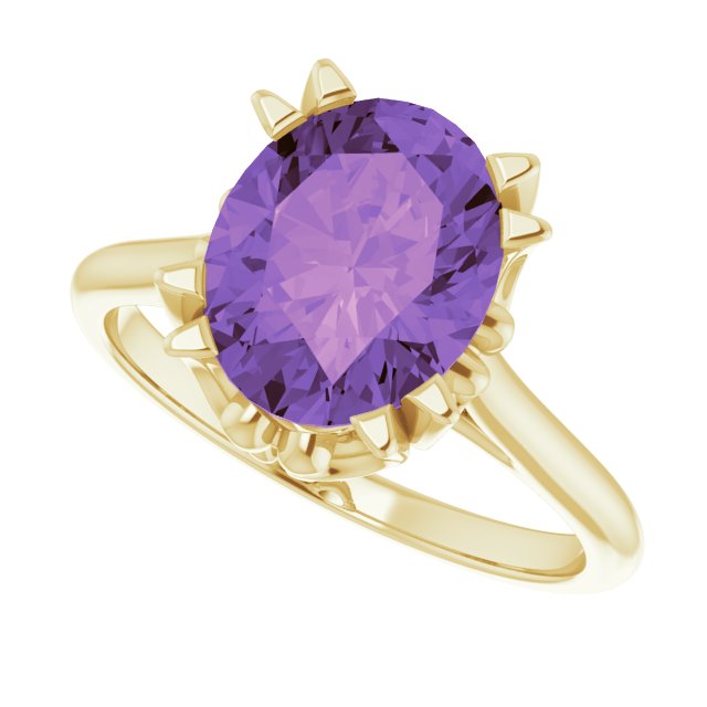 14K Gold Oval Natural Amethyst Solitaire Ring – 6-10mm Stones - Yellow Gold - view 5