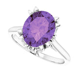 Platinum Oval Natural Amethyst Solitaire Ring – 6-10mm Stones - view 5