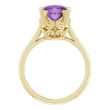 14K Gold Oval Natural Amethyst Solitaire Ring – 6-10mm Stones - Yellow Gold - view 2